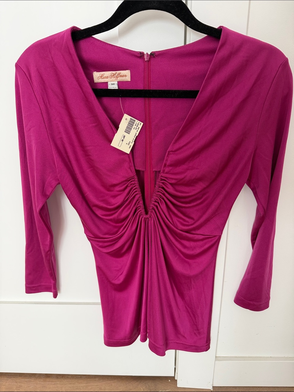 Mara Hoffman Magenta Ruched V-Neck Blouse